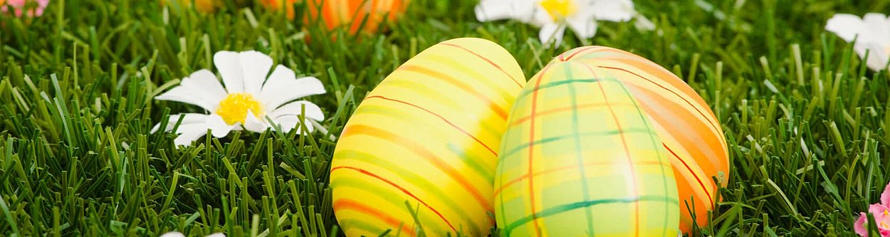 Easter eggs lie in the grass